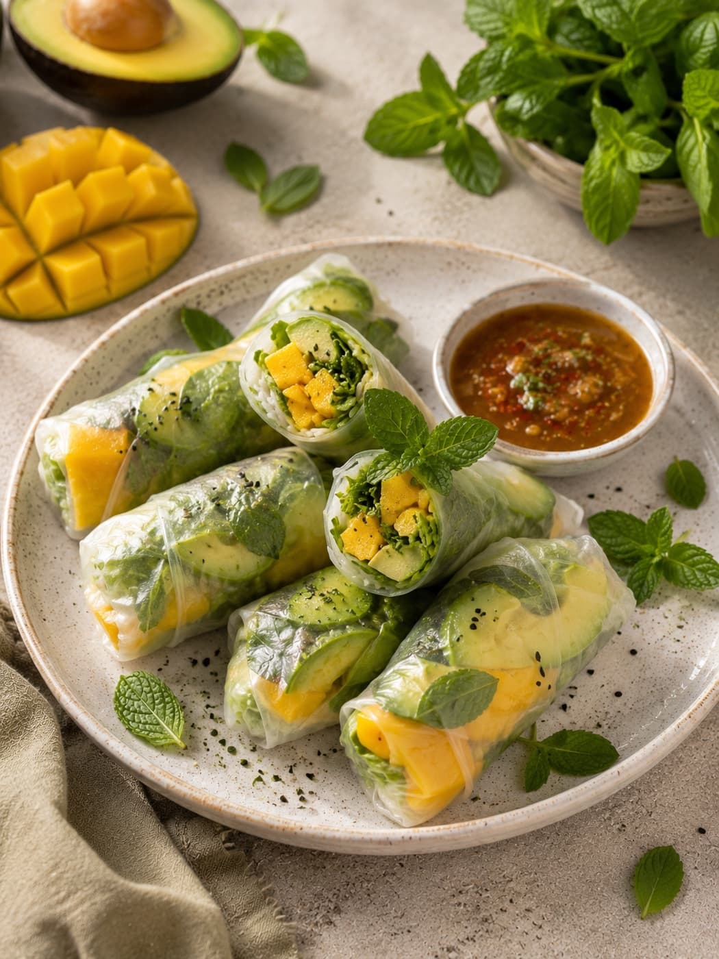 Avokado, Mango ve Naneli Taze Rulolar