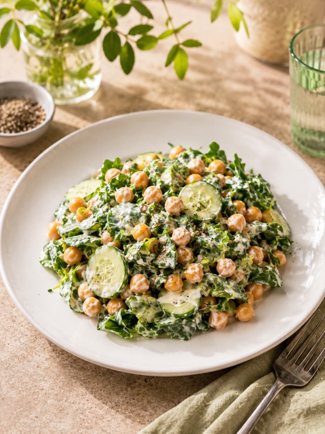 Çıtır Nohutlu Kuzu Marul Salatası (Cacık Soslu)