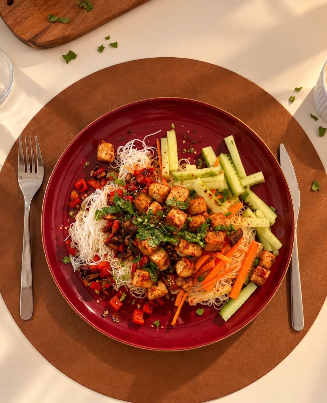 Bol de vermicelles au tofu croustillant