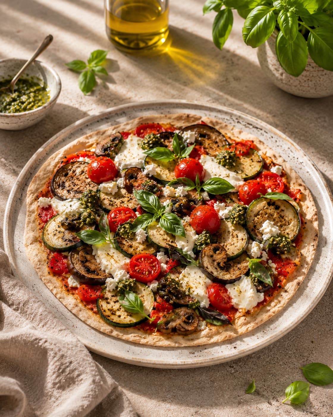 Ev Yapımı Sebzeli Pesto Pizza